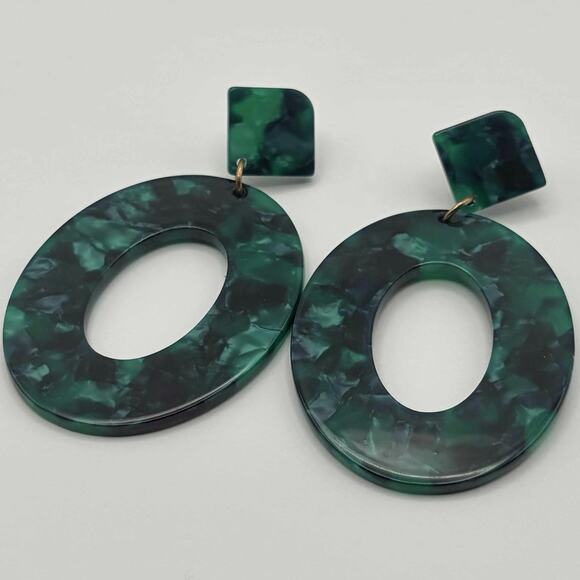 Green Forest Marble Drops Earrings - Picture 3 of 4